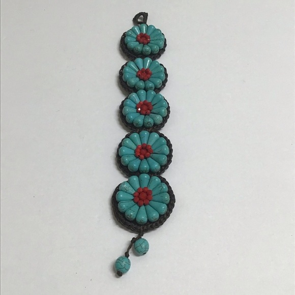 Artisan Handmade Bracelet Howlite Flowers Turquoise Look Macrame Boho Beads NEW - Picture 12 of 13
